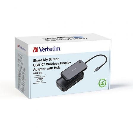 Verbatim Share My Screen Adaptador de pantalla inalámbrico USB-C 1080p con Hub HDMI/VGA Verbatim Share My Screen Adaptador de pantalla inalámbrico USB-C 1080p con Hub HDMI/VGA